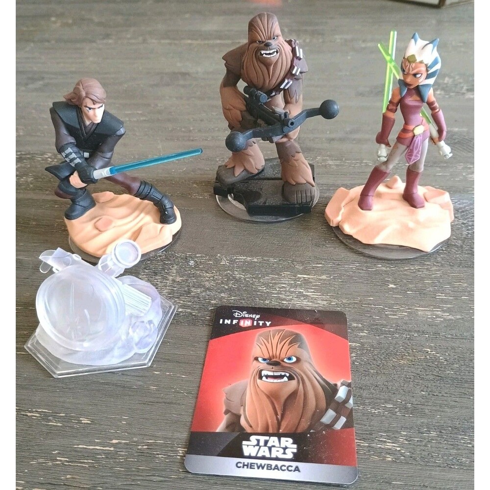 Star Wars Disney Infinity 4  Piece Lot Anakin Chewbacca Ashoka Plus Card